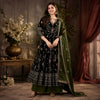 Black Embroidered Designer Anarkali Suit with Olive Green Dupatta