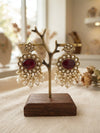 Traditional Pearl-Cluster Antique Gold Jhumka Earrings