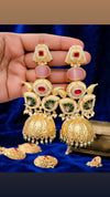 Royal Kundan & Meenakari Jhumka Earrings with Pearl Accents and Pastel Pink Stones