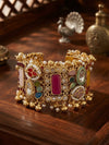 Antique Gold Multi-Gemstone Statement Cuff Bracelet