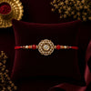 Premium Designer Floral Rakhi with Red Crystal Beads
