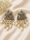 Handcrafted Oxidized Silver Majestic Elephant Design Statement Earrings