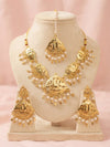 Royal Gold-Plated Leaf Motif Necklace Set with Maang Tikka and Earrings