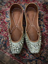 Sage Green Floral Beaded & Sequin Ethnic Juttis / Mojris