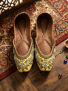Sunshine Yellow Pearl & Zardozi Embroidered Ethnic Juttis / M