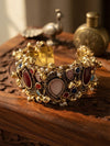 Antique Gold Polki and Gemstone Statement Cuff Bracelet