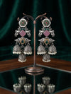 Royal Multi-Tiered Peacock and Gemstone Oxidized Silver Jhumkas