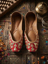 Festive Crimson & Gold Geometric Sequin Ethnic Juttis / Mojris