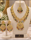 "Traditional Multi-Color Beaded Filigree Gold-Plated Necklace Set with Matching Earrings and Maang Tikka