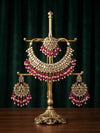 Title
Royal Kundan Necklace Set with Magenta Pink Beads and Maang Tikka