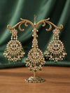 Traditional Kundan Chandbali Earrings and Matching Maang Tikka Set (Green)