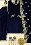 A luxurious deep navy blue velvet suit