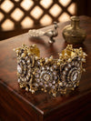 Antique Gold Polki and Pearl Statement Cuff Bracelet