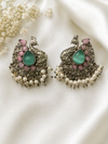 Handcrafted Oxidized Silver Peacock Design Statement Earrings