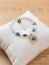 Chic Pearl and Blue Evil Eye Protection Charm Bracelet Rakhi
