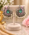 Handcrafted Oxidized Silver Peacock Design Statement Earrings