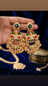 Regal Meenakari & Kundan Chandbali Earrings with Emerald, Ruby, and Pearl Accents