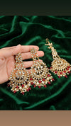 Traditional Kundan Chandbali Earrings and Matching Maang Tikka Set (Maroon)
