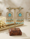 Regal Aqua-Blue, Green,Pink,White  Chandelier Drop Earrings with Intricate Gold Detailing