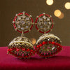 Dual-Tone Kundan Jhumkas: elegant jhumka earrings with geometric stone work and intricate gold detailing.