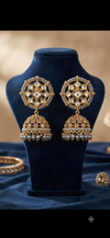 • Classic Kundan-Inspired Jhumka Earrings with Pearl Accents