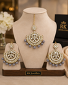 Grey Beaded Kundan Earrings and Maang Tikka