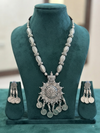 Boho-Chic Oxidized Silver Tribal Pendant Necklace and Matching Jhumka Earring Set