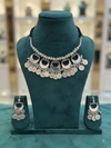 Bohemian Oxidized Silver Crescent Moon and Coin Choker Necklace with Matching Earrings