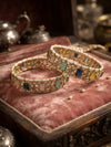 Antique Gold Multi-Stone & Pearl Kundan Bangle Set