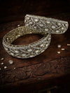 Antique Gold Lattice Kundan & Crystal Designer Bangle Set