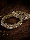 Antique Gold Floral Motif Kundan & Pearl Bangle Set