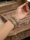 Antique Gold Floral Motif Kundan & Pearl Bangle Set